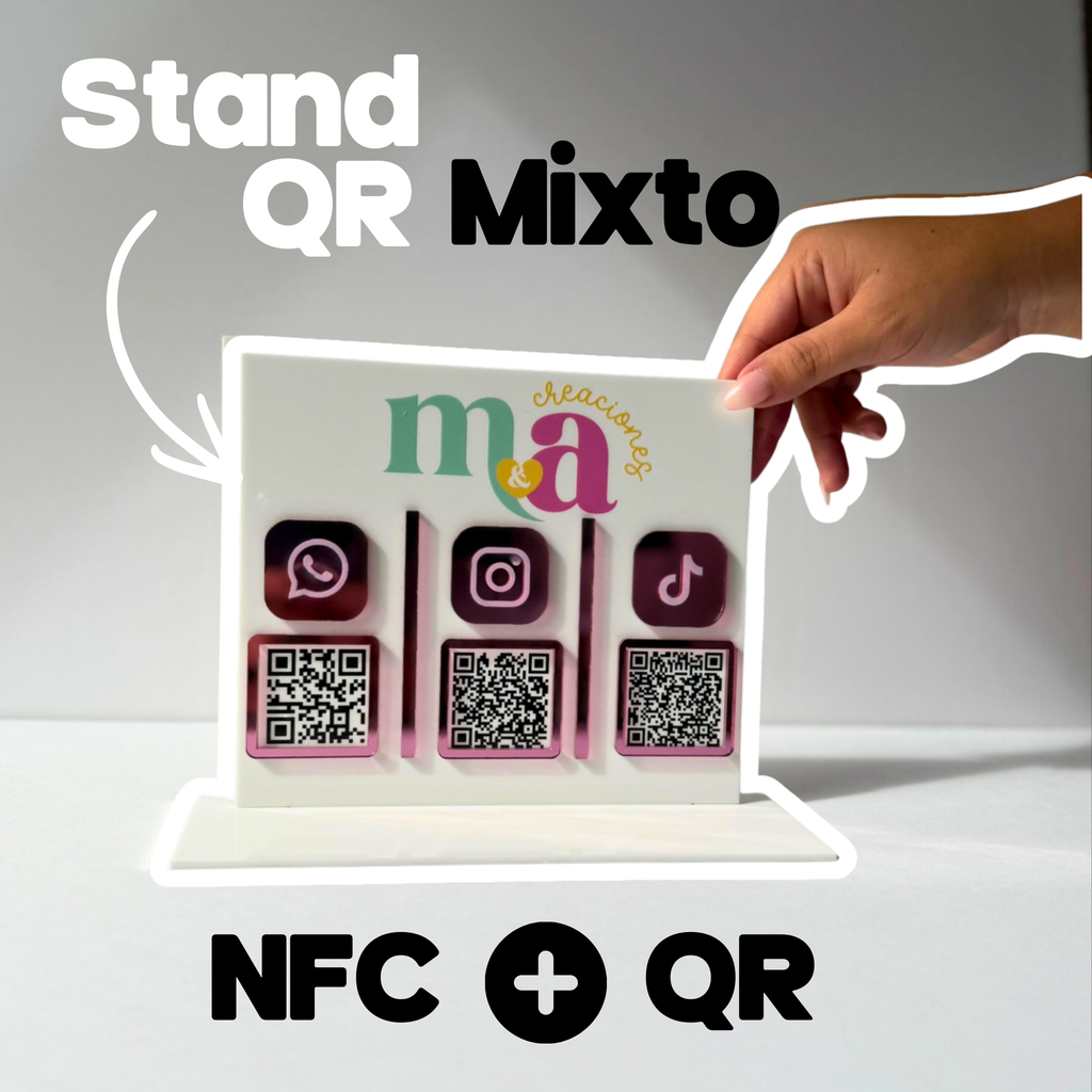 Stand QR Mixto con NFC + QR Personalizado | Redes, Pagos y Links
