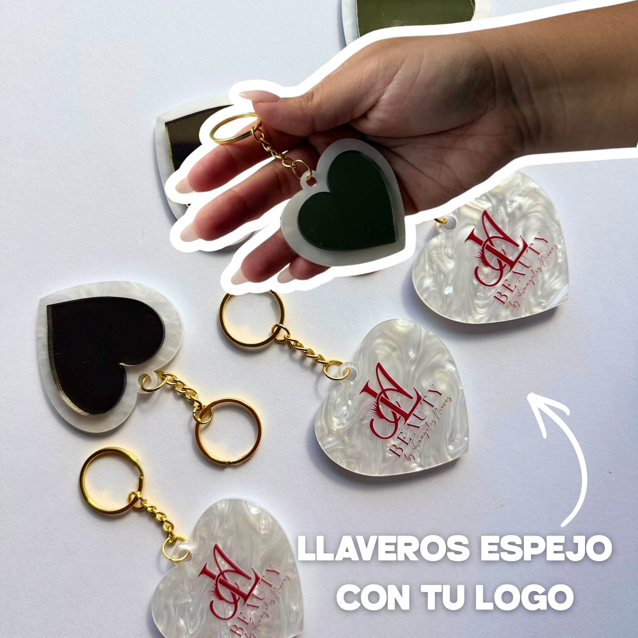 Llavero Espejo Personalizado en Acrílico | Con Tu Logo (Regalo para Clientes)