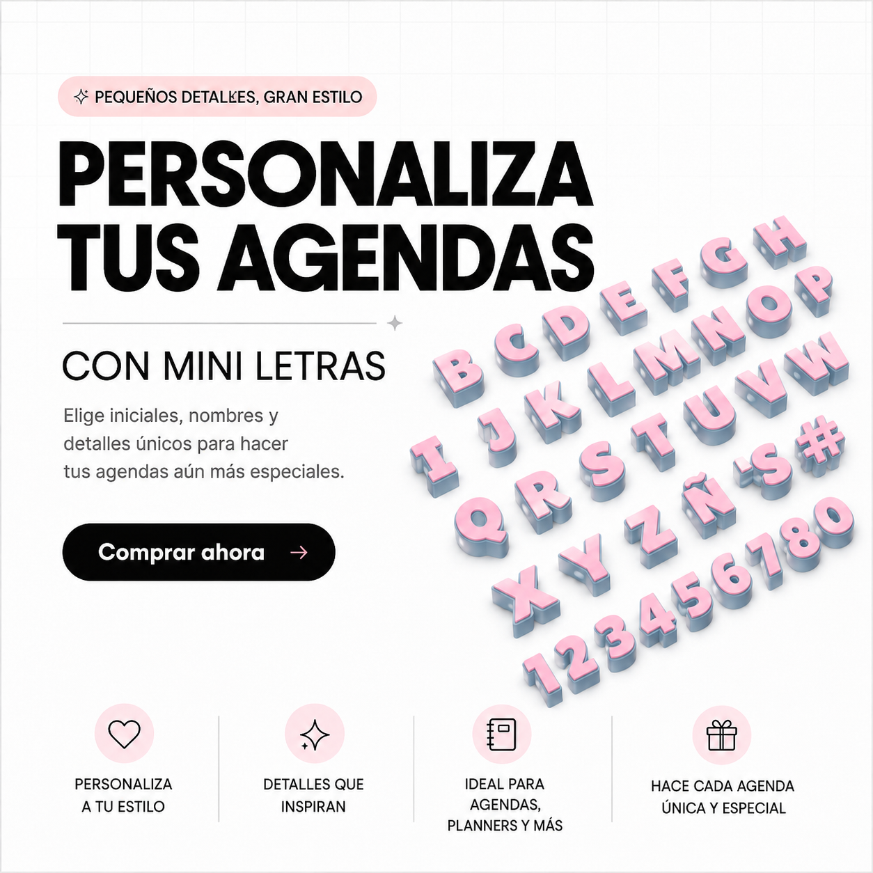 Mini Letras 3D para Personalizar Agendas